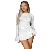 Autumn Women's New Fashion Style Collar Folded Long-Sleeved Short Dress