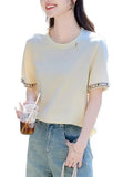 Toloer Cream-Colored Top 25 Years Of Summer New Commute Fashion Design Lace Splicing Loose T-Shirt