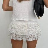 Women's Fairy Y2K Floral Lace Summer Layered Ruffled Mini Skirt for Beach Vacation Club Streetwear Aesthetic Clothes-Outfit