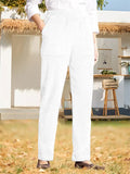 Pure Color Elastic Waist Striped Straight