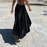 Toloer Fashion Solid Color A-Line Skirt 2023 Summer New Flower Bud Silhouette Satin Hanging Feeling Half Middle Skirt-Outfit