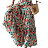 Toloer 953 Spot Autumn 2023 New Women's Fashion V Neck Long Sleeve Print Loose Medium Long Dress-Outfit