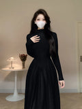 Korean Version Of The Semi-High Collar Slim And Slim, The Little Man With A Sense Of Advanced Splicing Knitted Bottomed Dress Winter-Outfit