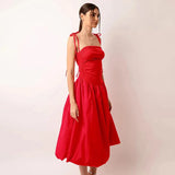 Tube Solid Frill Midi Dress-Outfit