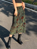 Retro Print High-Waisted Hips Half-Dress Hottie Lake Embankment Green Girl White Temperament