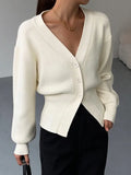 Loose Korean Sweater For Women V Neck Long Sleeve Solid Minimalist Knitting Sweaters Female Clothing 2023 Style New 1028-1-Outfit