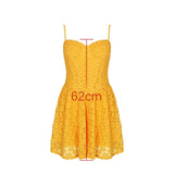 Yellow Strap Jacquard Lace Mini Dress-Outfit