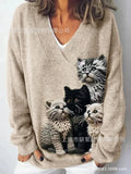 Women's New 3D Color Pattern Printing V Collar Long Sleeve Lazy Leisure