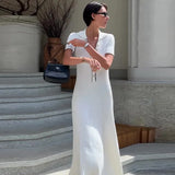 Summer New Women's Pure Color Collar Simple Long