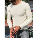 Toloer Men's Casual Round Neck Sweater Solid Color Slim Long Sleeve Knit Jumper Men's