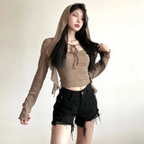 Toloer 2023 Fall Sweater Sexy Personality Street Niche Sexy Hot Girl Smoouse Off The Shoulder Two Sets-Outfit
