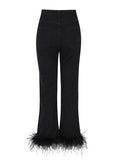 Toloer Luxury Wind Ostrich Hair Splicing Straight Pants 2024 Spring Style High Waist Foreign Style Versatile Show Thin Casual Jeans Tide-Outfit