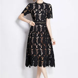Spring Dress 2025 New Female Heavy Industry Water-Soluble Lace-In-Air Long-Colored Dress Holiday