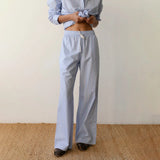 Women Y2K Aesthetic Wide-Leg Pants Stripe Drawstring High Elastic Waist Trousers Spring Fall Retro Sweatpants Bottoms-Outfit