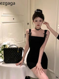 Sexy Dresses Women Sleeveless Bow Sqaure Collar Backless Solid Slim French Style Chic Party Dress Ladies Elegant-Outfit