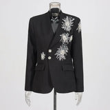 Show Suit 2025 Autumn New Fashion V Lead Heavy Industry Design Diamond Decoration Blazer Suit Coat