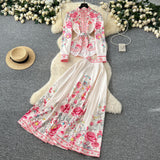 Dress Dress Woman 2025 New French Waist Bubble Sleeve Print Top High Waist Swing Long