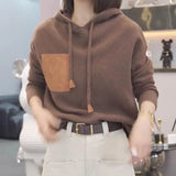 Loose Leather Hooded Sweater Women's Fall 2024 Fashion Foreign Style Leisure Design Sense Thickened Hoodie Jacket-Outfit