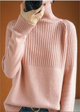 Autumn And Winter Lazy Wind Thickened High-Necked Sweaters Women's Long-Sleeved Solid Color Pile Collar Knitted Bottomed Sweaters-Outfit