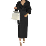 Toloer 2024 New Women's Wear Temperament Elegant Solid Color Long Sleeve Lapel Slim Dress