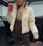 Cabel Knitted Zipper Puffer Coat-Outfit