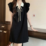 MM300 Pounds Large-Size Reduction Of Small Flying Sleeves Black Dress Women's Summer French Small Fragrant Wind Straight Cover Belly