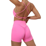 Toloer Shoulder Strap Beautiful Back Bra Peach Hip Shorts Yoga Suit Running Quick-Dry Tight Sports Fitness Suit-Outfit