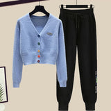 Toloer Summer Fashion Suit Female Net Red New Short Sweater Sweater With Sweatpants Casual Two Sets-Outfit
