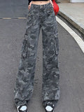 Retro Camouflage Cargo Pants Women Y2k New High Waist Slim Design Sense Niche Loose Straight Jeans Street Fashion