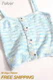 Women Sweet Camis Buttons Spaghetti Knitted Backless Camisole Summer Cute Tank Tops For Women Casual Crop