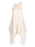 2025 New Fashion Sweet Wind Flowers Hanging Neck Design Sleeveless Irregularity Of The Dress