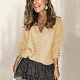 2025 New Lace V-Necked Jacket Sweater Lady Loose Long-Sleeved Solid-Colored