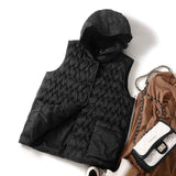 90 White Duck Down Light Down Inside The Female 2024 Autumn / Winter New Fashion Hat Wavy Grain Casual Thermal Vest-Outfit