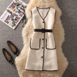 Long Knitted Vest Jacket Women 2021 Fall Fashion Korean Slim Single Breasted Waistcoat Elegant Sleeveless Cardigan