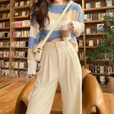 Toloer Wide Leg Pants Female Autumn High Waist Hanging Feeling Versatile Show Thin Drag Straight Pear Shape Pants Suit Pants-Outfit