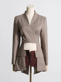Toloer 2024 New Fashion Temperament Cross-Strap Hollow Design Sense Waist Show Thin And Long Suit Jacket-Outfit