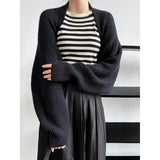 Elegant Gray Knitting Cardigan Sweater Loose Fit V-Neck Long Sleeve Women New Fashion Tide Autumn Winter 2022
