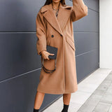 Winter Women Casual Vintage Warm Overcoat Female Autumn Long Sleeve Suit Collar Long Woolen Coats Elegant Buttoned