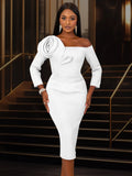 One-Shoulder Sexy Three-Dimensional Floral Dress Dress Elegant Body-Supling Party Dress