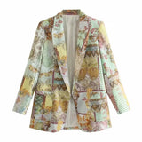 Aachoae Women Vintage Floral Printed Blazer Suits Notched Collar Long Sleeve Blazers Female Fashion Autumn Outerwear