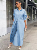 Women Loose Casual Kaftan Long Maxi Shirts Dress 2023 Solid Long Sleeve Lapel Single-breasted Dresses Female Vestidos-Outfit
