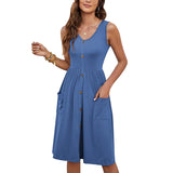 Dress Casual Fashion Foldless Sleeveless Buckle Long With