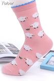 Spring Autumn New Casual Korean Style Women Animal Cute Kawaii Cartoon Sheep Cotton Tide Short Socks Yellow