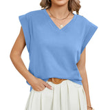 2024 New Women's V-Neck Solid Color Rotator Sleeve Casual Vest T-Shirt-Outfit