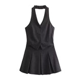 2025 New Tight Waist Simple Set Solid Color Lirt Solid Color Half Body