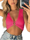 New Waist V-Neck Multi-Color Sexy Hoop Buckle Chest Circle Small Vest Top-Outfit