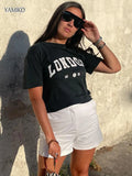 Sign Print Tee T-shirt White Cotton Summer Tshirt 2023 Casual Tops Femme Fashion Streetwear Tee Shirts O-Neck Pullover-Outfit