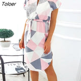 Women Midi Party Dresses Geometric Print Summer Boho Beach Dress Loose Batwing Sleeve Dress Vestidos Plus