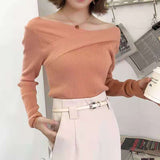 Women's Sweater Korean Bottom Knitwear Long-sleeved Tops Off-the-shoulder Slim Sweater Woman 2022 Autumn and Winter New