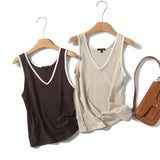 Spring Leisure Basic Color V-Collar Rib Vest-Outfit